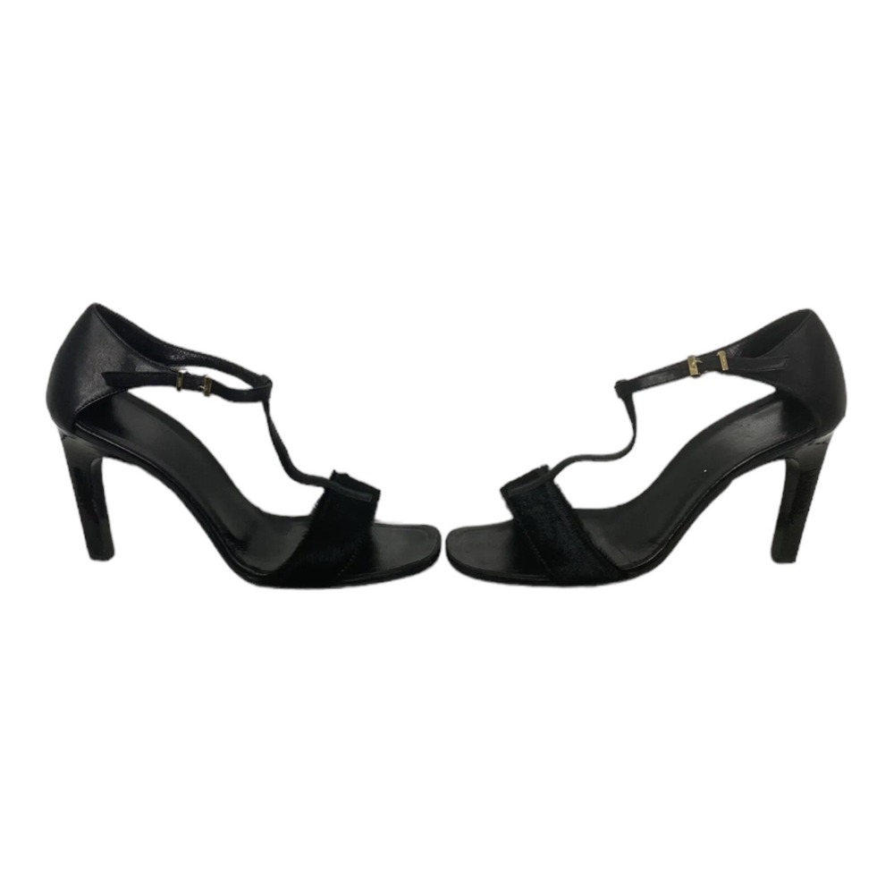 Gucci Womens Black Leather Ankle Strap Heels w/ Fur‎ Size US 7 EU 37.5C